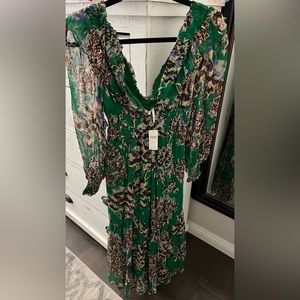 NWT Anthropologie printed deep v long sleeve dress size XXS petite
